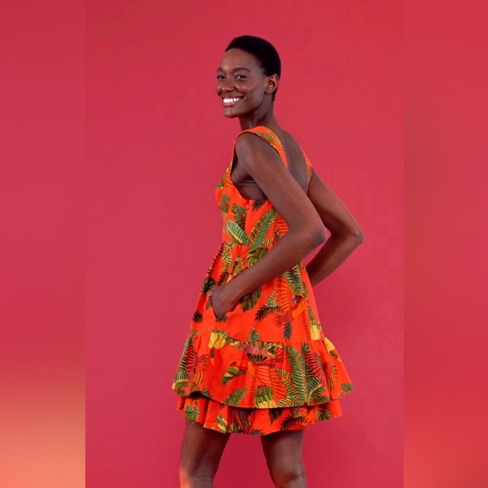 Farm Rio Red Forest Birds Mini Dress